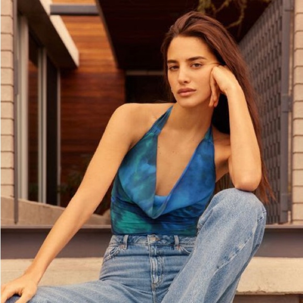 New Dynamite Chiffon Halter Cowlneck Top in XS